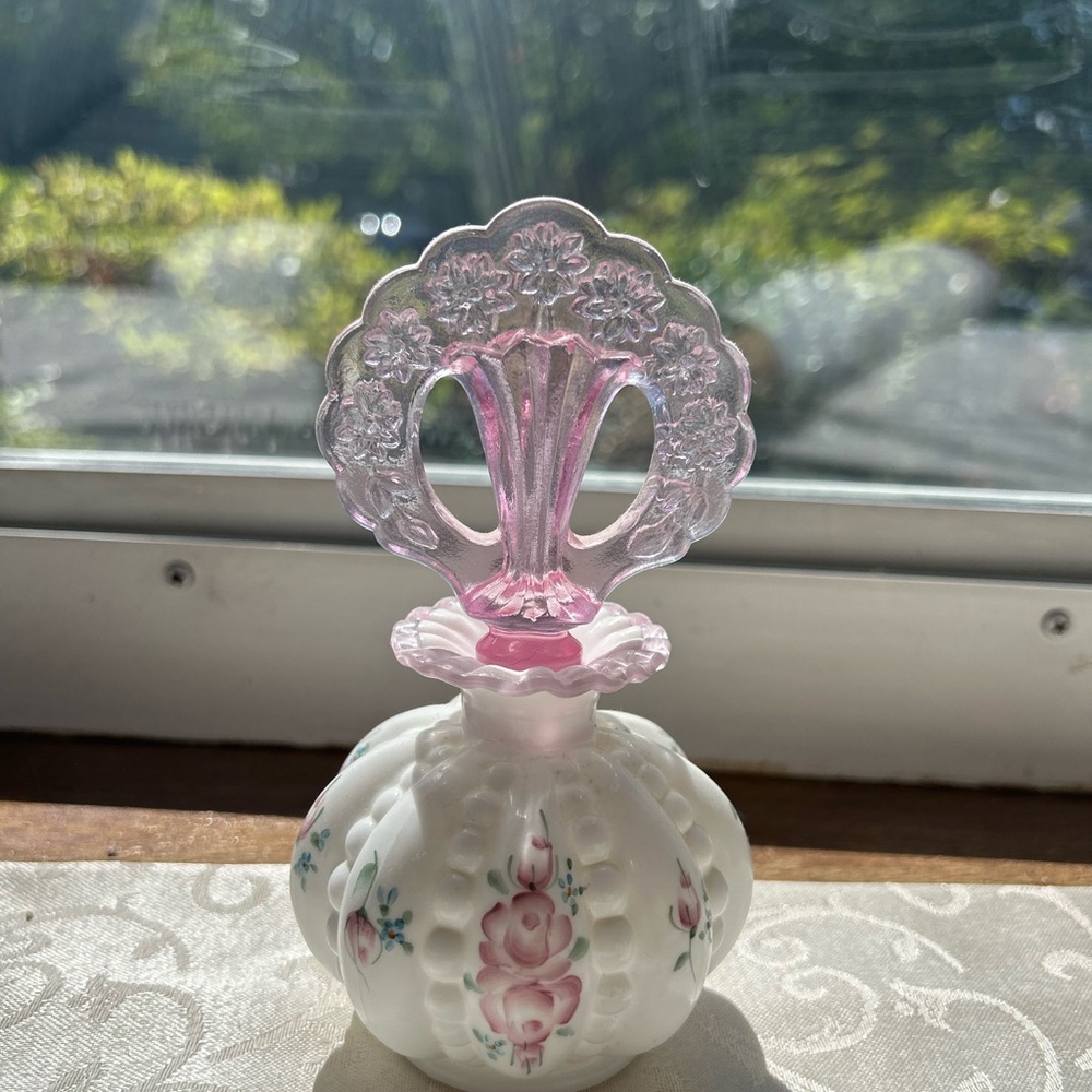 Fenton Pink and White Floral perfume bottle